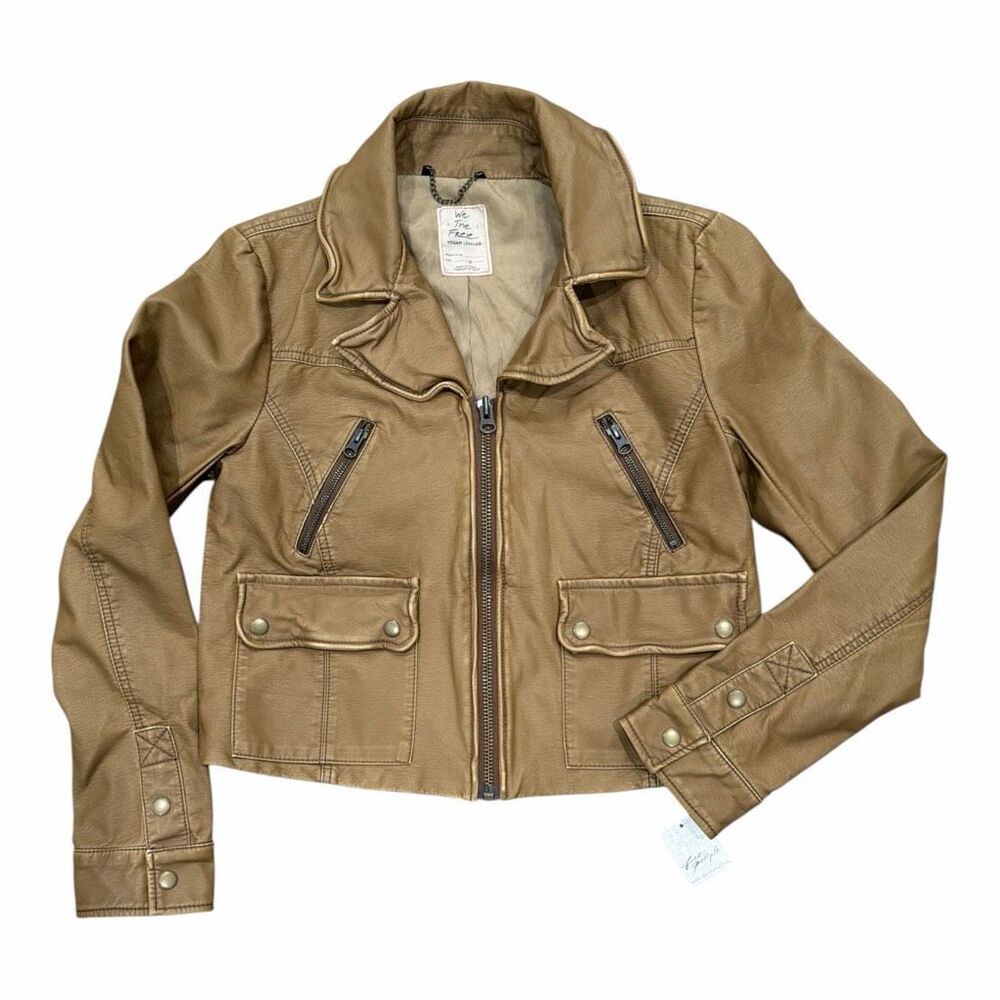 Brand New Free People FP Women's Size Small Vegan Leather Golden Bomber Jacket